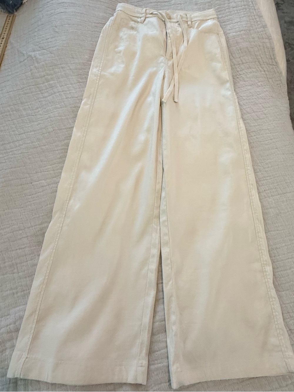 Evereve Stretch Linen Wide-Leg Drawstring Pants in Ecru NWT 0966